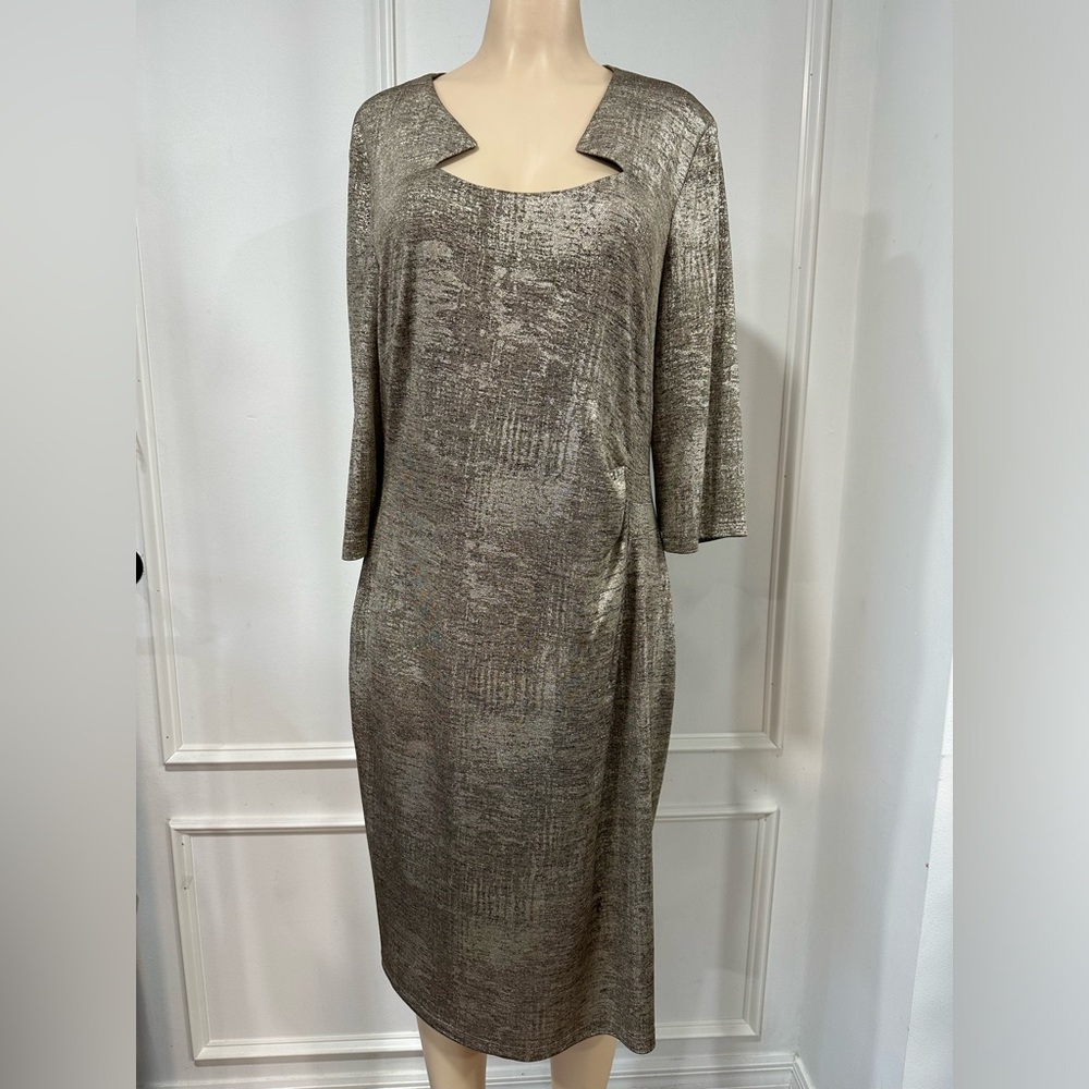Connected Apparel Gold Shimmery Metallic Short Party Dress Size 16